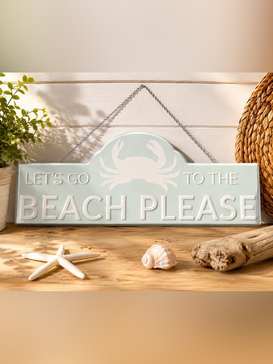 Other - Coastal Beach Crab Wall Sign Aqua “Let’s Go To The Beach Please” Nautical Decor